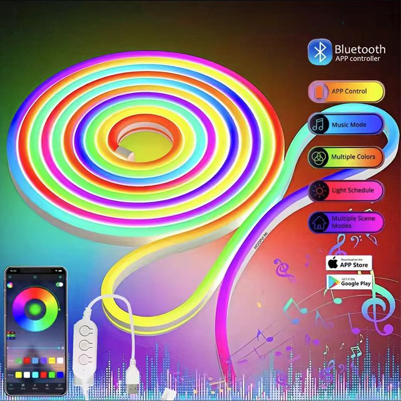 Светодиодная неоновая лента RGB 3м/5м Водонепроницаемый световой шнур Bluetooth-управление Синхронизация с музыкой DIY-освещение для вечеринки