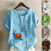 Women's Fashion Round Neck Short Sleeve T-shirt Casual Cotton Linen Graphic Shirt Leisure Loose Cute Snail Prined Summer Blouse Tops Plus Size