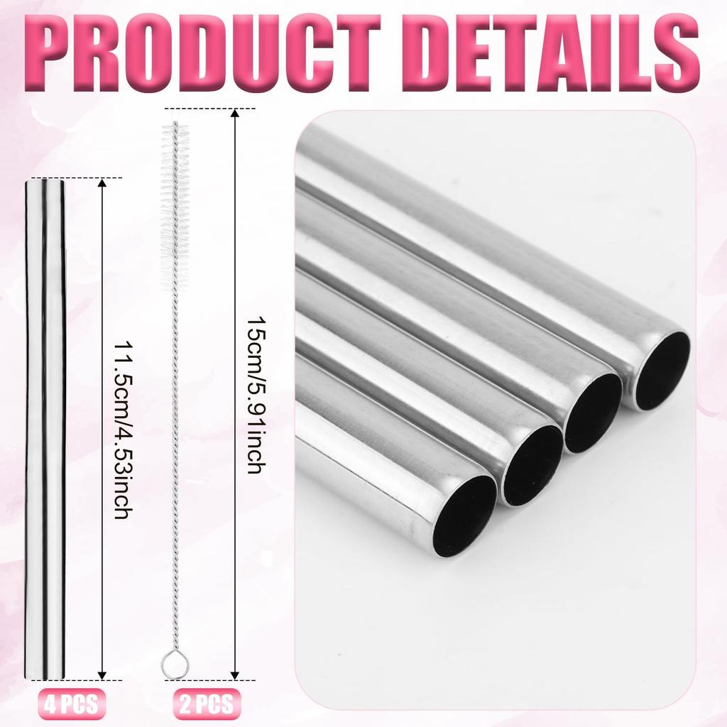 4pcs Metal Straw for Owala Kids 12 OZ Stainless Steel Tumbler, Reble Stainless Steel Replacement Straws with 2pcs Cleaning Brushes Compatible with