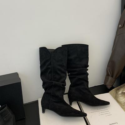 2025 осень и зима ботильоны на шпильке детские ботфорты коричневые ботинки на меху ботинки с острым носом высокие рыцарские сапоги