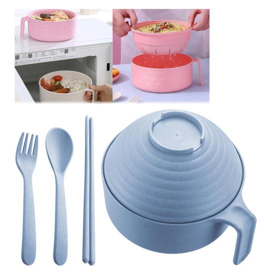 Microwave Ramen Cooker Bowl Set with Chopsticks Noodle Bowl Microwavable Fast Ramen Pot for College Students BPA-Free Heat-Resistant Handles