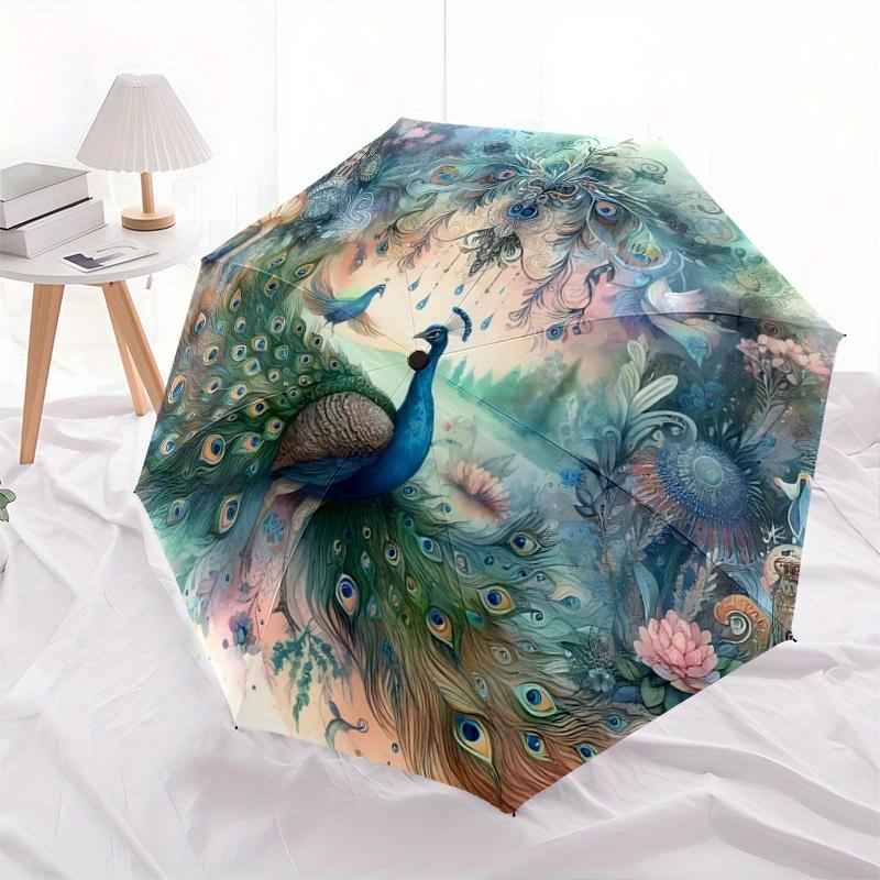 1pc Enchanted Peacock Garden Automatic, Cute Cartoon Pattern, Portable Outdoor Umbrella, Perfect, Holiday Gift for Disney fans.N040