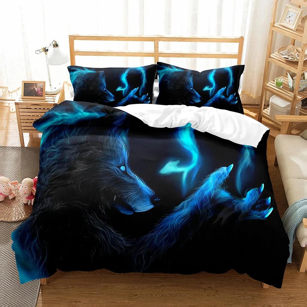 Boys Wolf Boho Wolf Wildlife Forest Comfortable Duvet Cover Pillowcase Bedding Set Children Bedroom Decoration Home Textile