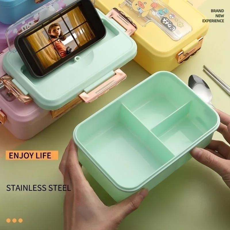 Cartoon Pattern Lunch Box for Kids Student Cafeteria Microwave Oven Lunch Box with Tableware Sandwich Breakfast Food Container
