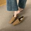 Retro Suede Square Toe Deep Mouth Flat Sole Shoes, 2025 Spring and Autumn New Style, Simple and Versatile Loafers Shoes Women