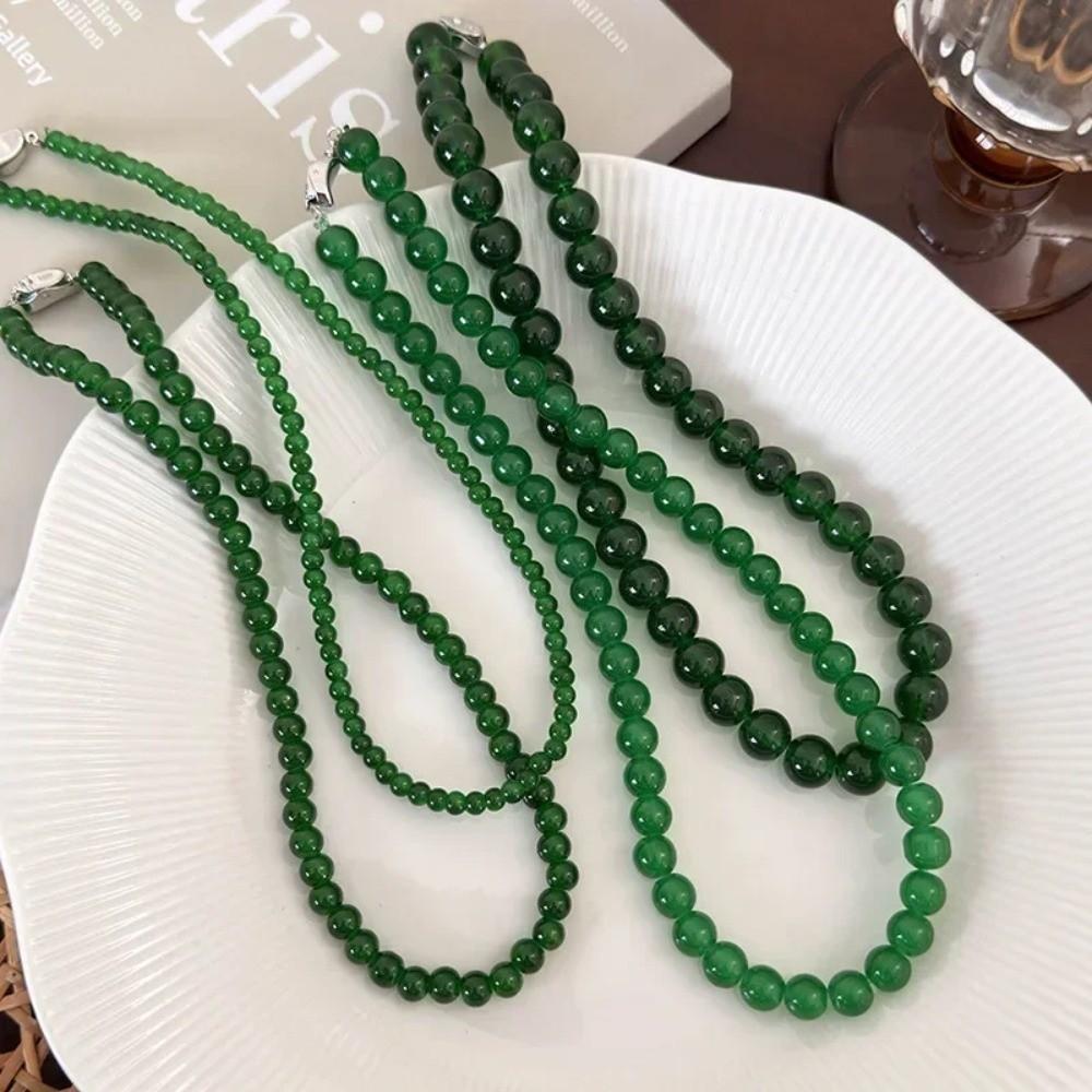 Round Green Beads Necklace 4 6 8 10mm Collarbone Chain New Choker Necklace Gifts