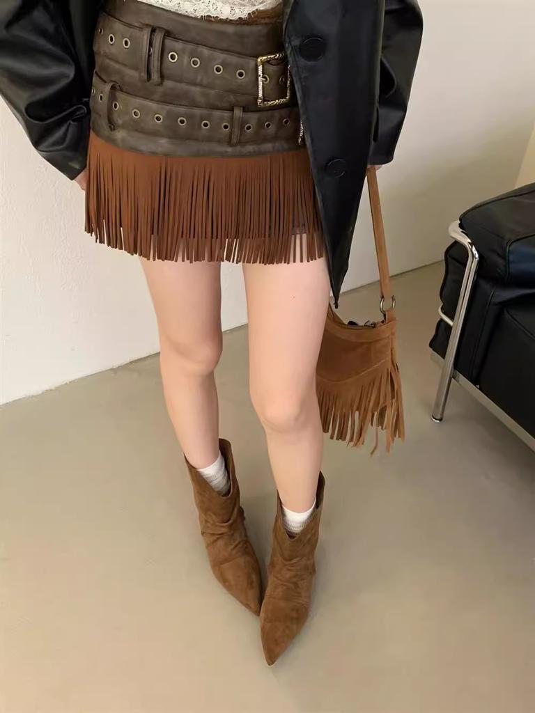 Модные женские замшевые ботильоны на шпильке, осенние новинки, с острым носком и голенищем, противоскользящие и износостойкие