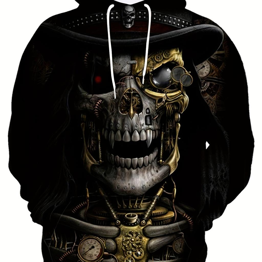 Mens Fashionable Skull Graphic Hoodie 3D Printed Breathable Wear Ideal Outdoor Adventures Sporty Hooded Shirt Men