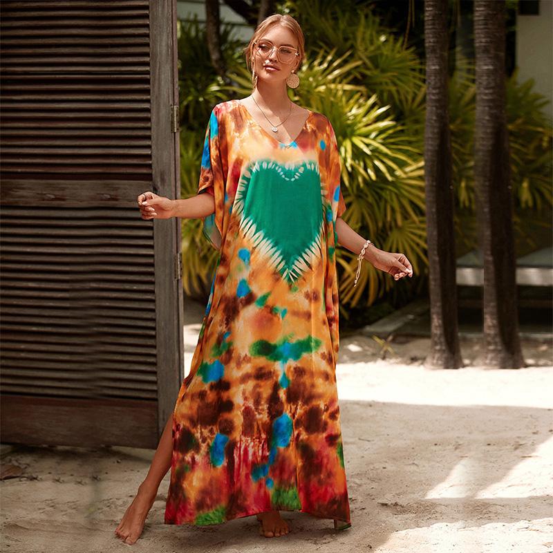 EDOLYNSA Кафтан платья накидка для купальников женщин плюс размер кафтан с цветочным принтом курортное платье большого размера домашняя одежда летняя одежда Q1342