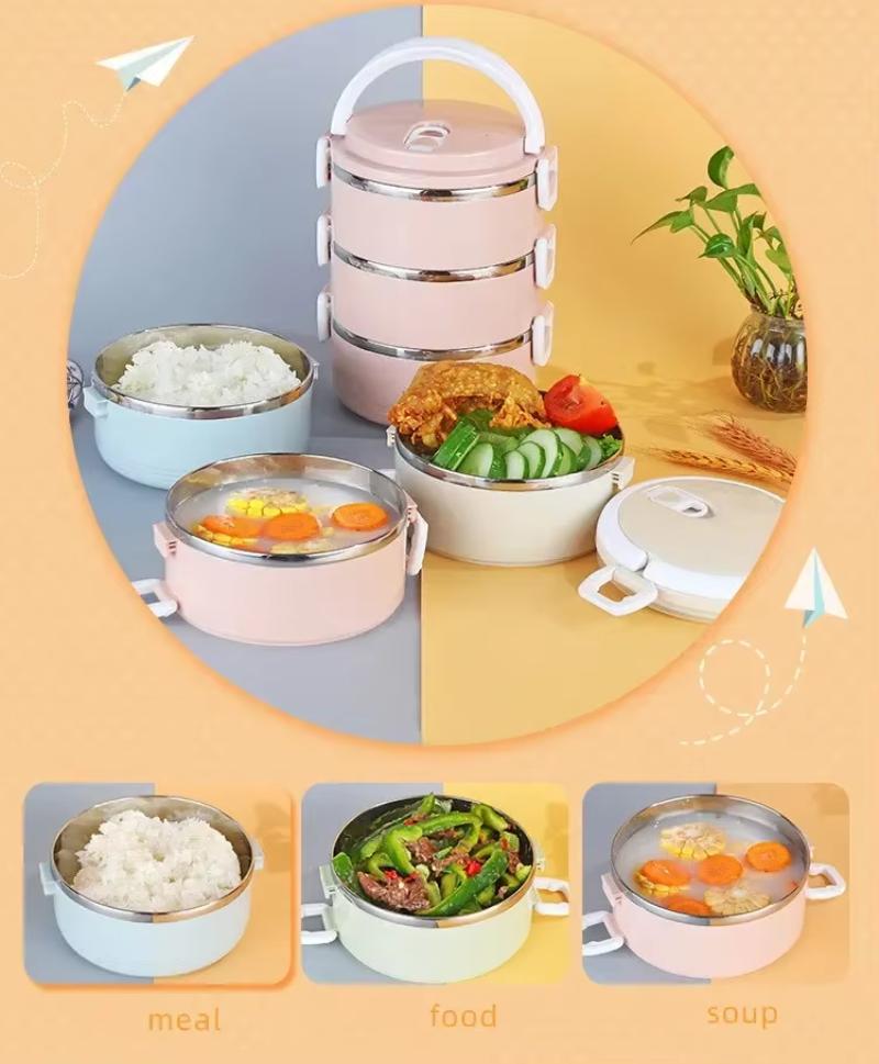 1-4 Layer Food Storage Containers Microwaveable Bento Lunch Box with Handle Insulated Food Container for Work School Camping Box