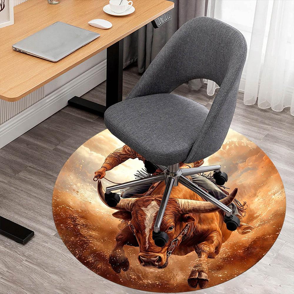 1PC bull riding cowboy Office Round Area Rug, Under Office Chairs Bedroom Living Room Home Decor,Carpet for Office, -1110222