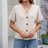 Women's Fashionable And Versatile Casual V-Neck Knit Button Short Sleeve Cardigan Top