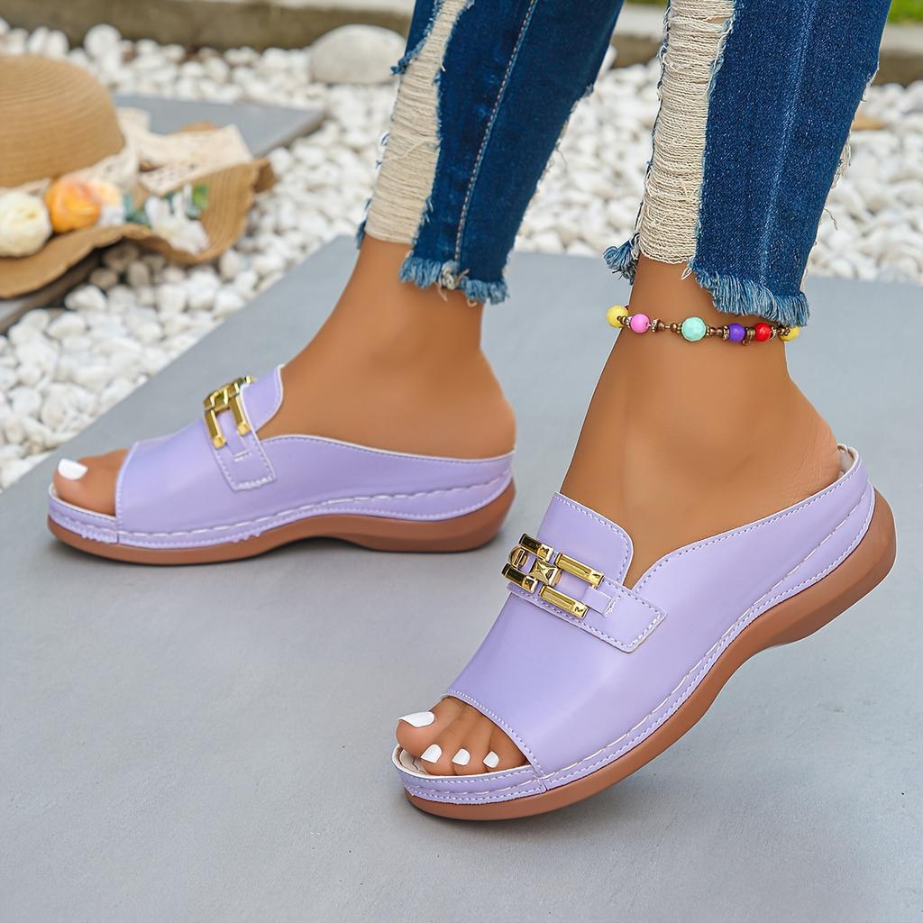 Women's Chain Decorative Wedge Sandals, Casual Open-toed Platform Shoes, Comfortable Sandals