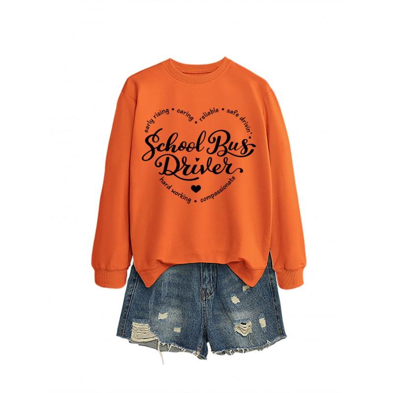 Womens Casual Oversized Crewneck Long Sleeve Cotton Sweatshirt With Graphic Print Daily Wear