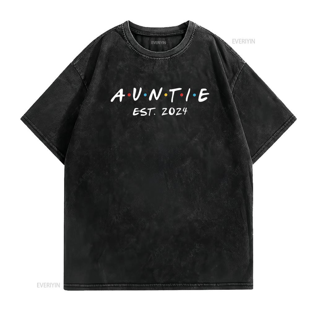Auntie Est 2024 New Aunt Soon To Be Pregnancy Announcement T Shirt Black Medium vintage Washed Stylish designer clothes