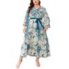 Плюс Размер Женщин Осень Новая Мода Принт Темперамент Пригородный V-образный вырез Swing Средней Длины Платье