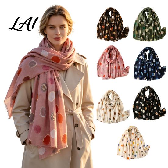 Lightweight Travel Wraps Polka Dot Silk Scarf for Women Tassel Shawl Elegant Soft Breathable Women Wrap Spring Summer Autumn Winter Fashion