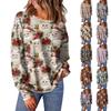 Women's Casual Round Neck Loose With Pockets Christmas Print Long Sleeve Top