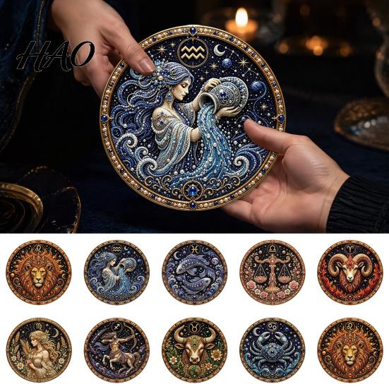 Guardian Star Chart Art Zodiac Sign Faux Pearl Kit, 12 Signs DIY Painting Creative Wall Decor Kits, Round 3D Constellation Craft Kit for Adults,