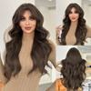 Caramel Warm Brown Extra Long Curly Wig for Women - Big Waves Curtain Bangs Full Cap, Quick Beauty Voluminous Hair, High Quality Daily Styling
