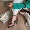 2025 Summer Narrow Band Heel Sandals Women Thick Heel 7 CM Ankle Strap Fashion Square Toe Ladies Dress Sandalias Women's Shoes