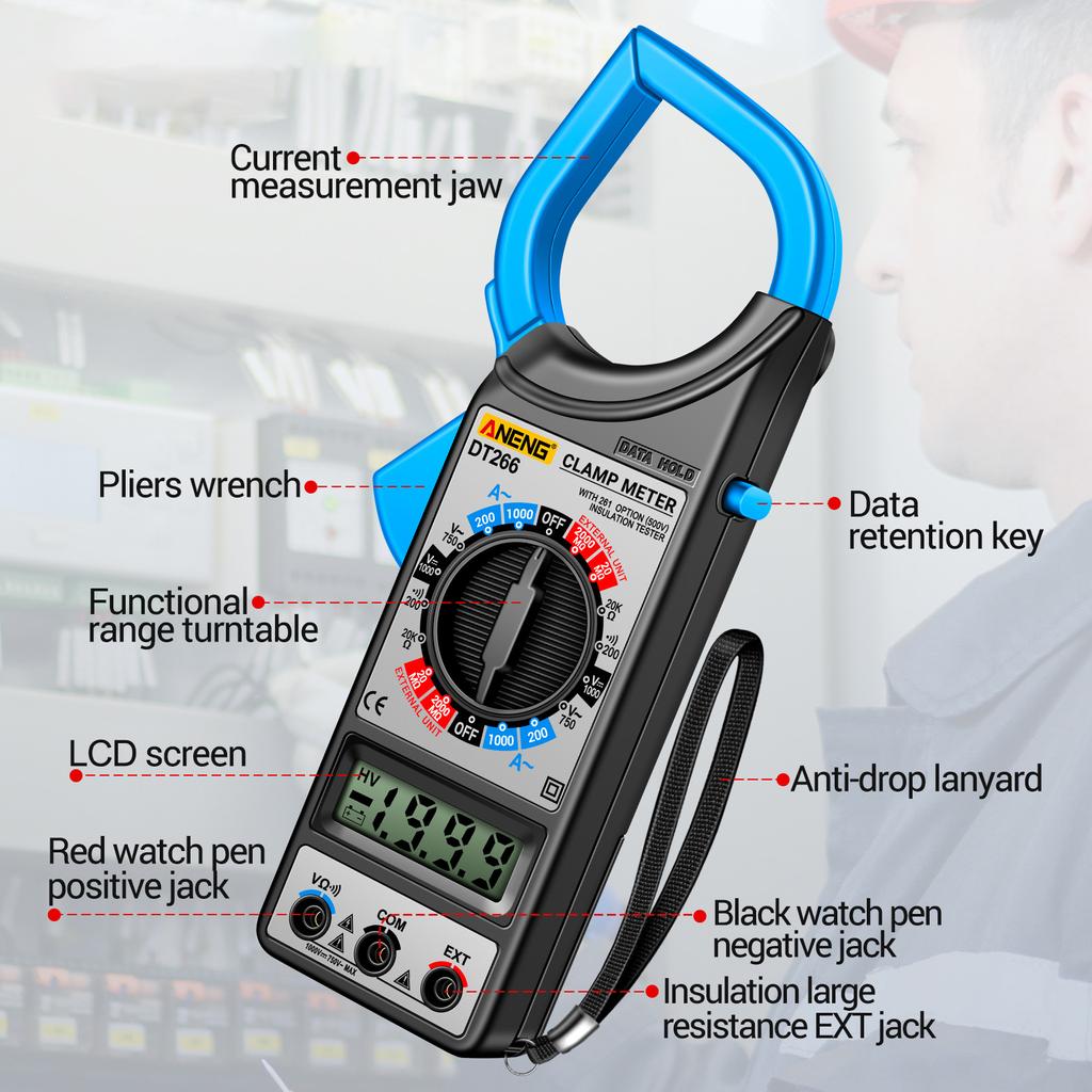 ANENG DT266 LCD 1999 Count Digital True RMS Professional Clamp Meter ACDC Current Voltage Tester