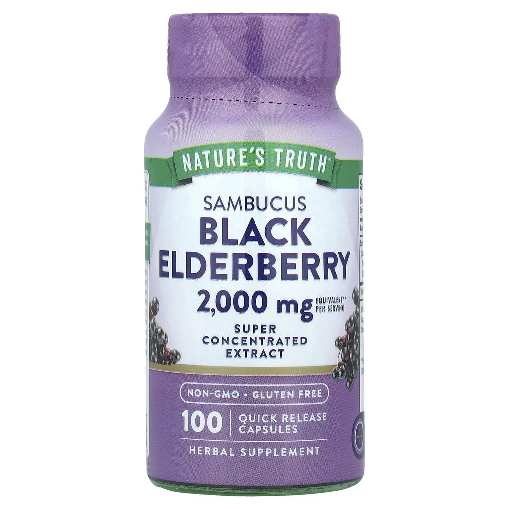 Nature's Truth Sambucus Black Elderberry, 2,000Mg, 100 Rapid Release Capsules (1,000Mg Per Capsule)