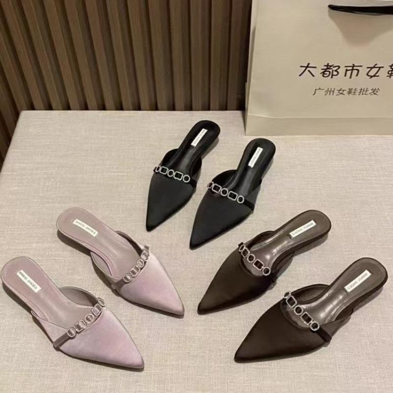 Fashion New Women's Designer Pointed Toe Crystal Woman Slippers Elegant Fashion Heeled Shoes Slingback Cozy Women Sandals Trend Femme
