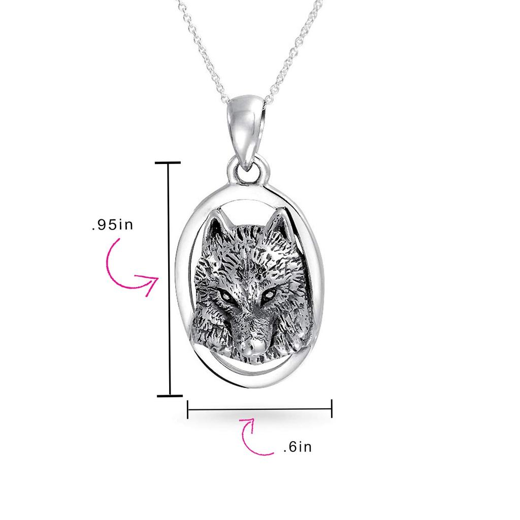 Unisex Medium Oval Animal Totem Amulet Wicca Jewelry Werewolf Necklace Pendant for Women Teens Men Oxidized Sterling Silver .925