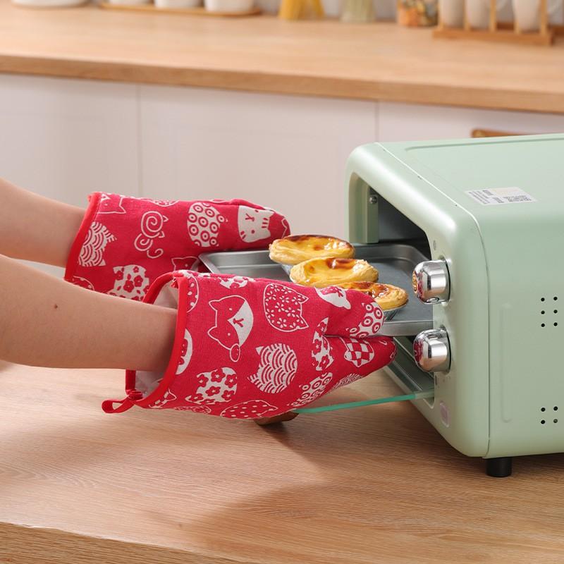 Heat Resistant Oven Mitts Kitchen Baking Grilling Microwave Handling Thick Insulated Cotton Gloves
