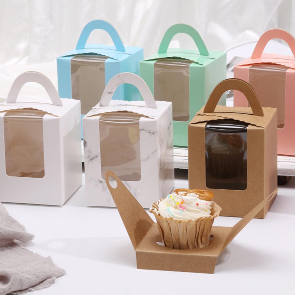 10Pcs Cupcake Boxes with Inserts Windowed Cupcake Holders Stackable Deep Cupcake Carrier Food Grade Containers for Home Cake Dessert Shops