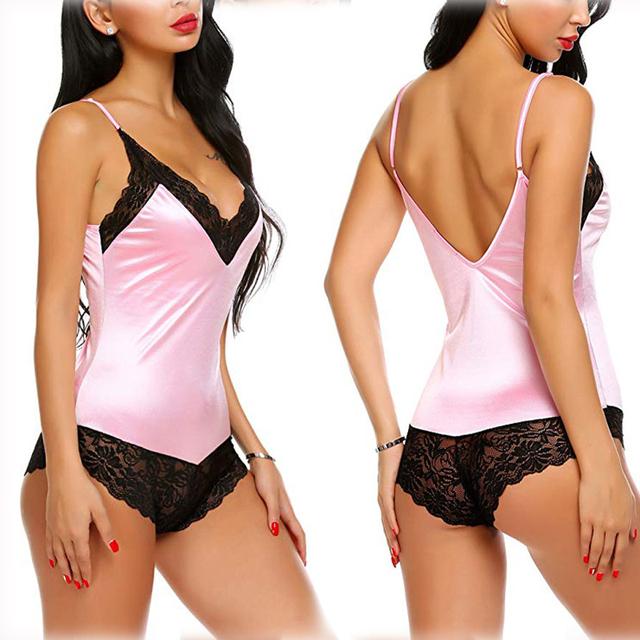 Sexy Lingerie Lace Women's Satin Silk Sleepwear Pajamas Lingerie Sexy Erotic Nightdress New Sexy Underwear Fashion