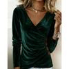 Women S Slim Fit V Neck Button Long Sleeve Solid Color Top
