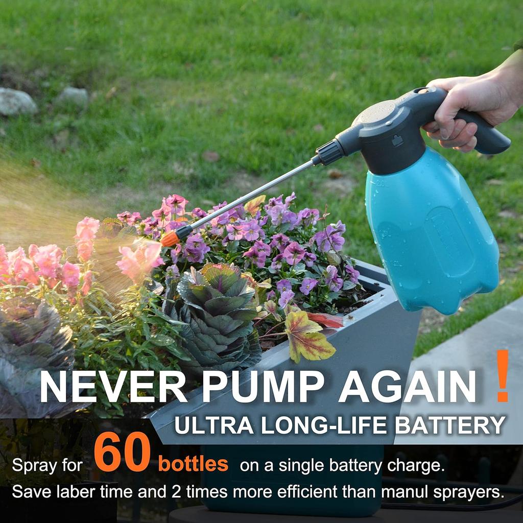 Electric Spray Bottle 2L/0.5Gallon, Rechargeable Battery Powered Sprayer Spray 60 Bottles On a Single Charge, Automatic Plant Mister Pump Sprayer