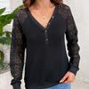 Женский осенне-зимний кружевной пуловер с длинным рукавом, на пуговицах, с V-образным вырезом, однотонный, свободного кроя