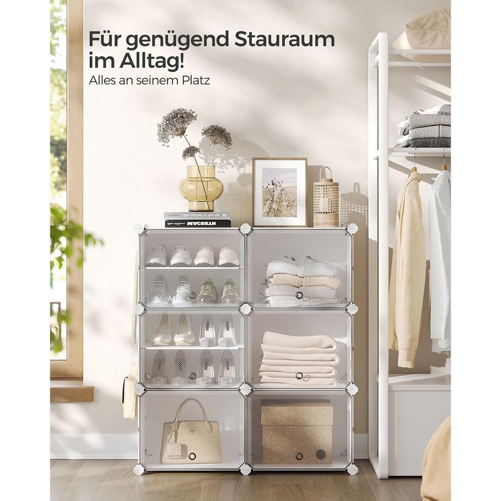 SONGMICS Interlocking Shoe Rack Cabinet, 6-Slot Modular Storage Organiser Unit, 30 x 40 x 30 cm for Each Slot, with Doors, Steel Frame