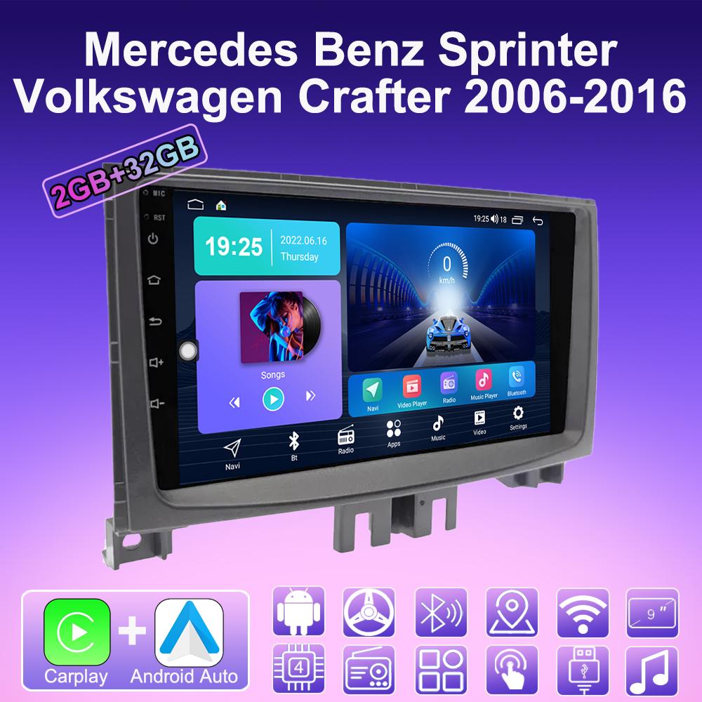 2 DIN Android Carplay Car Radio For Mercedes Benz Sprinter Volkswagen 2006-2016 Multimedia Player Head Unit Stereo GPS Navigation BT WIFI 2+32GB
