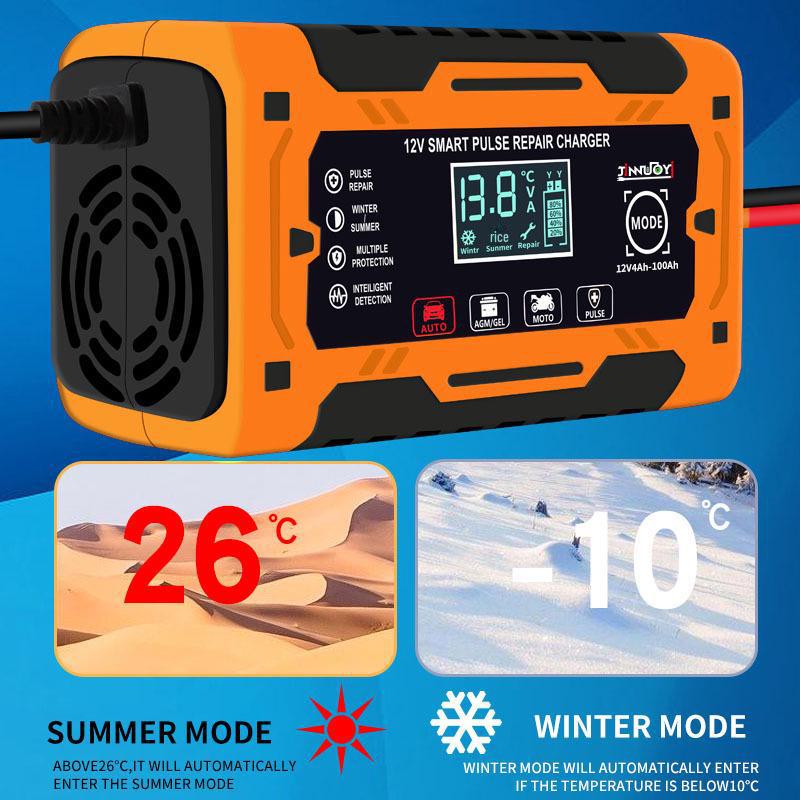 Интеллектуальное зарядное устройство для аккумуляторов 12 В с импульсным дисплеем для мотоциклов и автомобилей