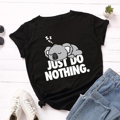 Футболка с принтом коалы Just Do Nothing для женщин с коротким рукавом и круглым вырезом, свободная женская футболка, женская футболка, топы, одежда, женские футболки