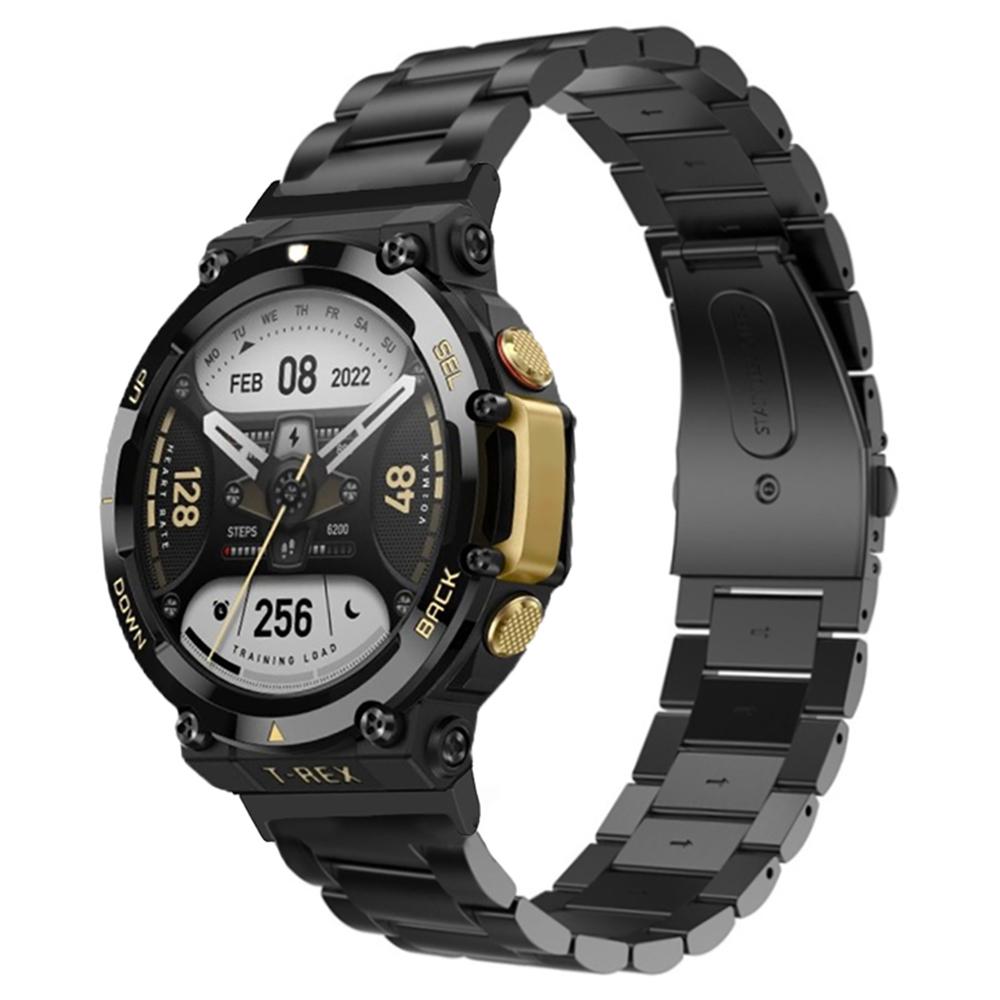 Для Huami Amazfit T-Rex 2 Ремешок для часов из нержавеющей стали Складная застежка Браслет из трех звеньев