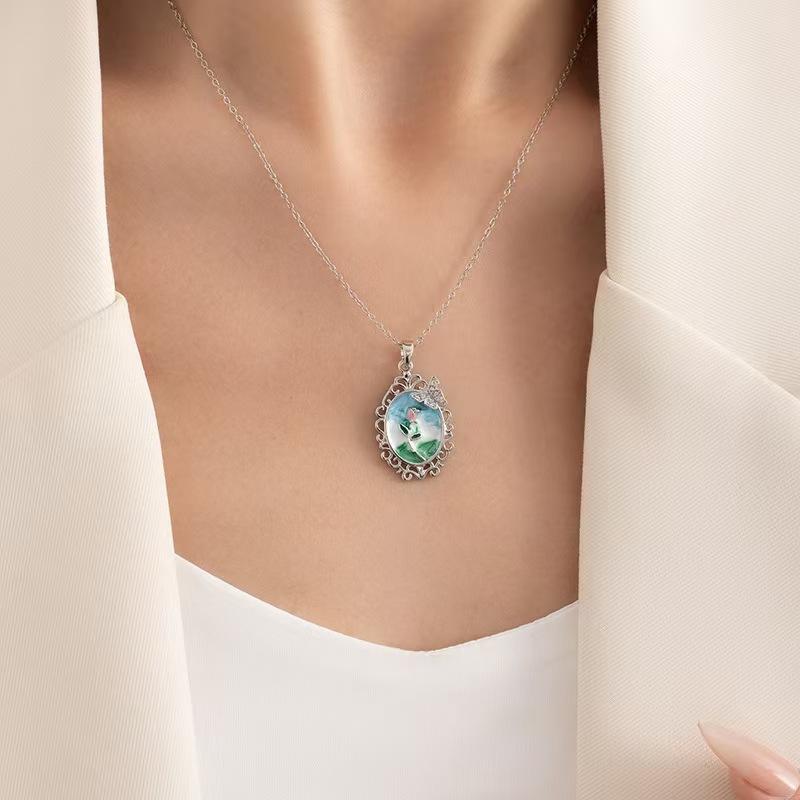 Овальное колье-подвеска в виде капли масла для женщин, модные и изысканные цветочные ювелирные аксессуары в подарок