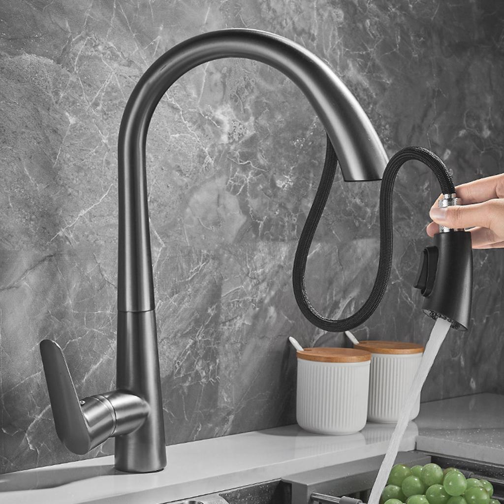 Поворотные на 360 градусов выдвижные кухонные смесители с 2 режимами струи Смесители для раковины в ванной комнате с высокой дугой Потяните вниз