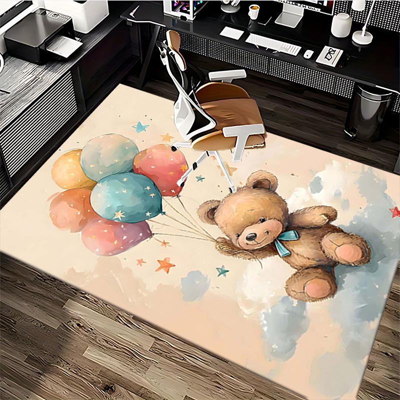 1pc Teddy Bear Balloons Chair Mat - Anime Cartoon Design, Non-Slip Carpet for Office Chairs, Suitable for All Seasons, Perfect Gift for Holidays and H