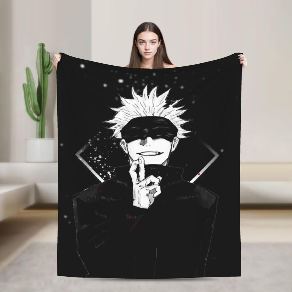 Satoru Gojo Flannel Blankets Jujutsu Kaisen Anime Manga JJK Throw Blankets for Bed Sofa Couch Bedspread,