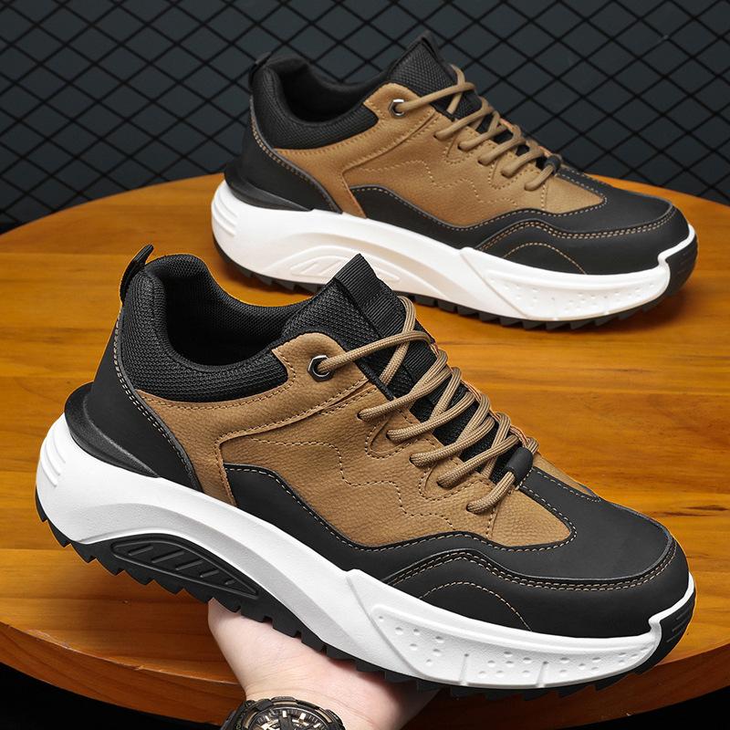 Men's shoes new 2024 autumn and winter trend versatile leather waterproof sports casual shoes men's thick-soled wear-resistant dad shoes