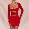 Женское осеннее элегантное вечернее платье для ночного клуба с длинным рукавом и вырезом, сексуальное мини-платье с рюшами