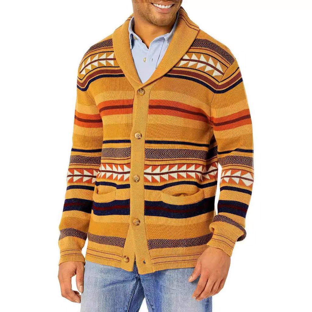 Мужской кардиган-свитер с цветными блоками, жаккардовый, BK0041