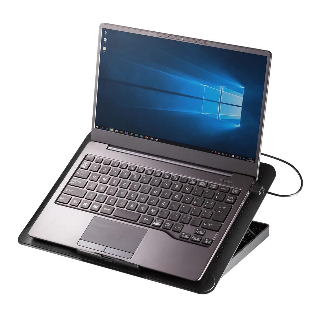 Охлаждающая подставка для ноутбука Sanwa Supply, охлаждающий алюминиевый корпус с функцией регулировки высоты, совместимая с экраном шириной до 15,6 дюйма, черная, TK-CLN28U