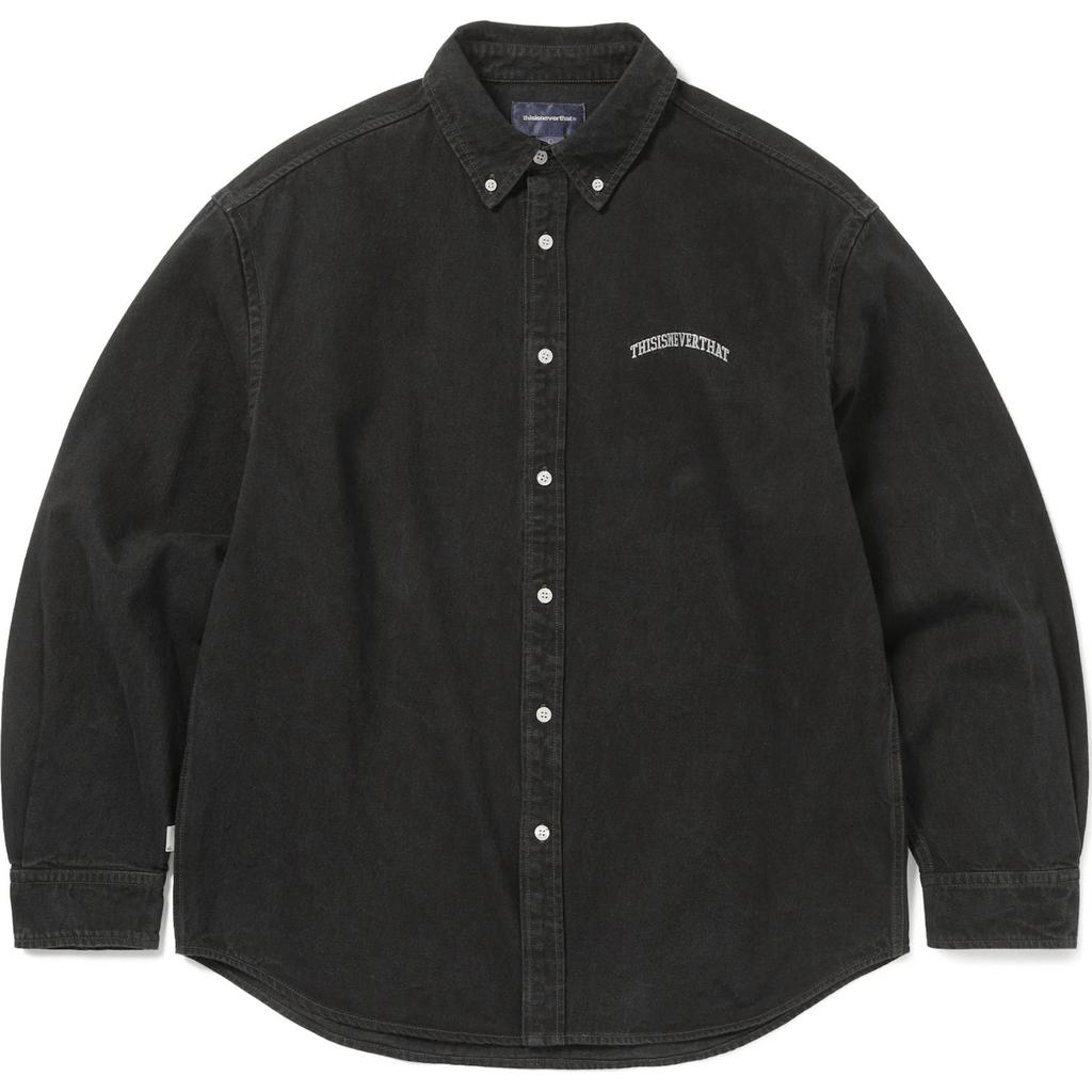 Thisisneverthat Button Arch Letter Embroidery Hidden Button Collar Casual Denim Long Sleeve Shirt Unisex shirts Black TNCO0DSHTL01BLK
