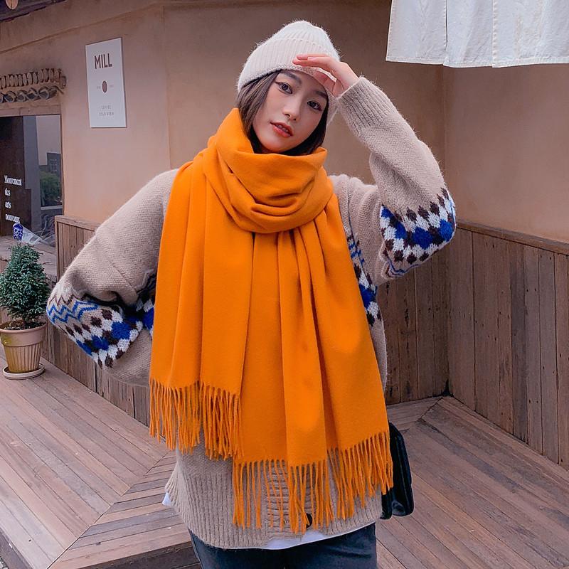 Шерстяной кашемировый шарф женский зимний однотонный новый белый шарф-шаль осенне-зимний мужской искусственный кашемировый шарф